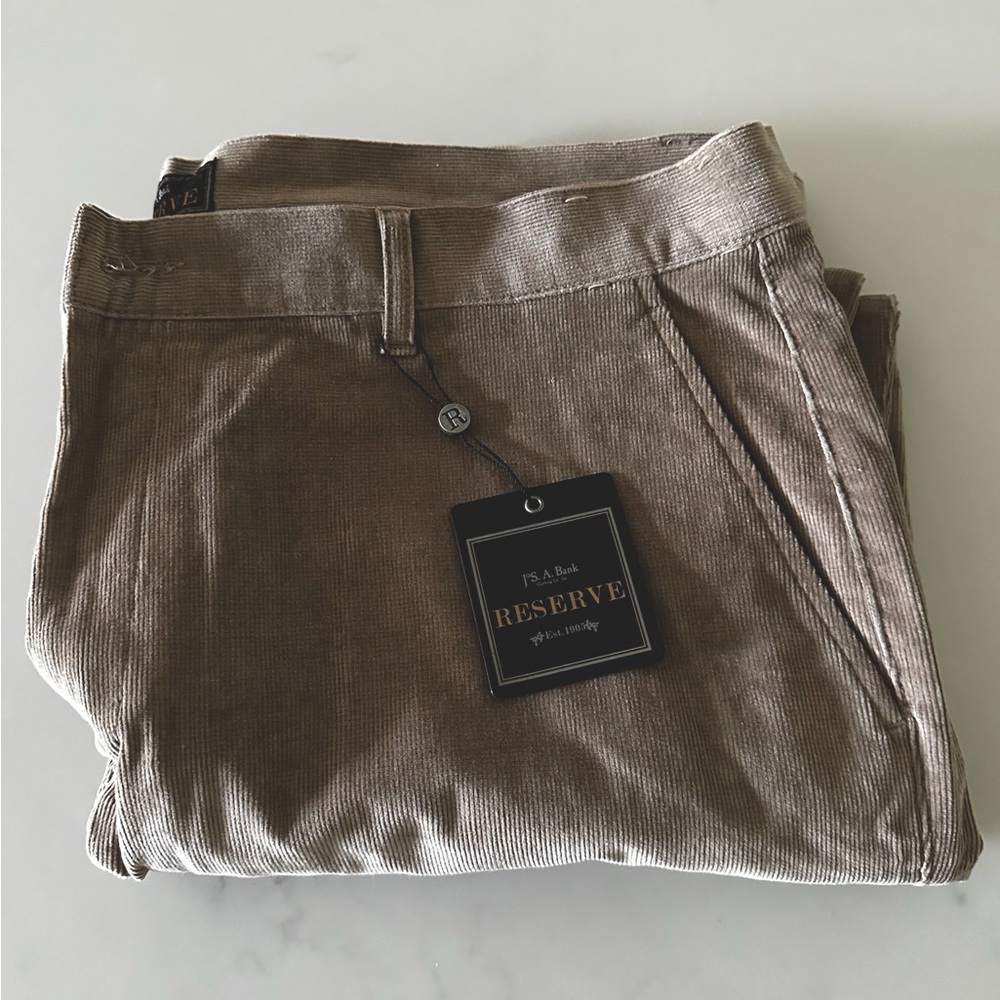 Jos. A. Bank Reserve Soft Tan Corduroy Pants. NWT. 40x29”